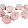 Unopened crystalline geodes that have a redish, and purple tint.
