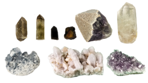 Category crystals that shows celestite geode, amethyst clusters, spirit qaurtz, and other crystals that we offer.