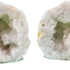 A pair of cut and polished Moroccan Geode halves, showing the quartz crystals inside.