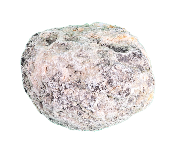 A whole, unopened Trancas Geode, mostly grey, some black and brown on exterior.