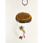 A multicolored agate windchime with a stained cottonwood base.