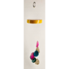 A multicolored agate windchime with a stained wood base.