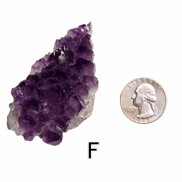 Amethyst cluster 'F' with a quarter for comparison.