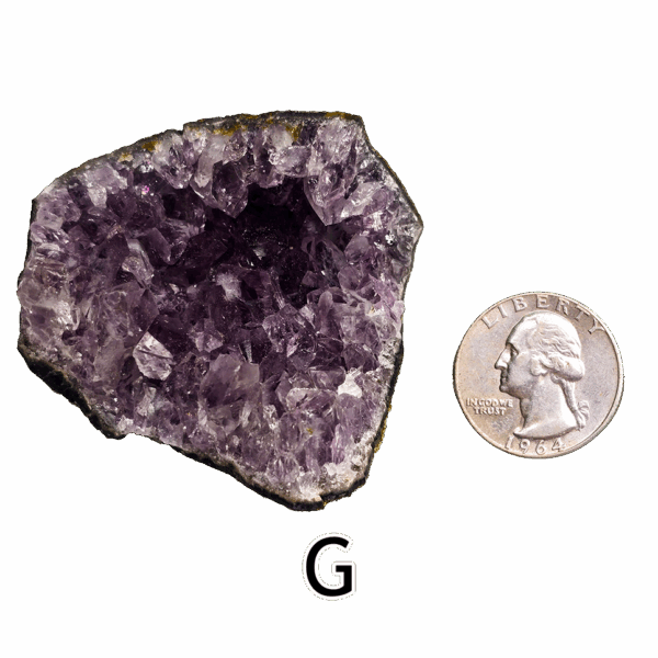Amethyst cluster 'G' with a quarter for comparison.