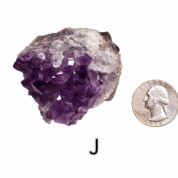 Amethyst cluster 'J' with a quarter for comparison.