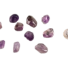 Small tumbled amethyst stone with rich purple hues, displayed beside a quarter, it's approximately the size of a quarter.