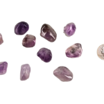 Small tumbled amethyst stone with rich purple hues, displayed beside a quarter, it's approximately the size of a quarter.