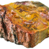 A lacquer-polished chunk of Arizona petrified wood with rich varying colors.