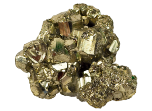A closup of pyrite showing the cube shaped structure of the stone.