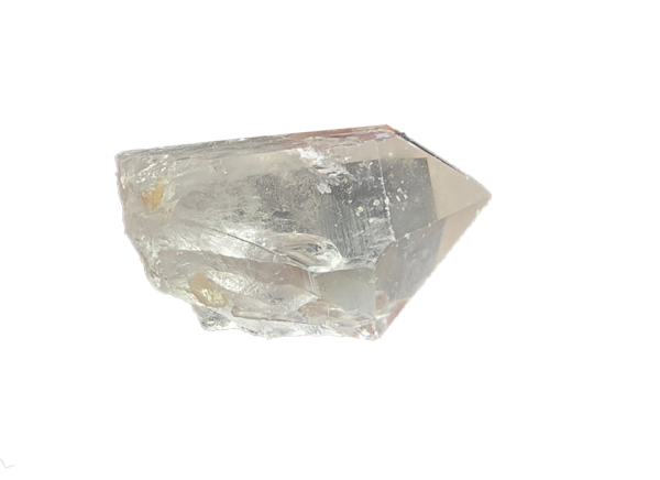Closeup of a clear quartz crystal.