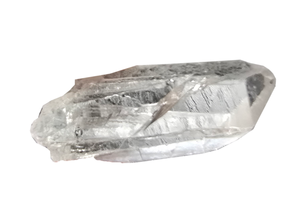Closeup of a clear quartz crystal.