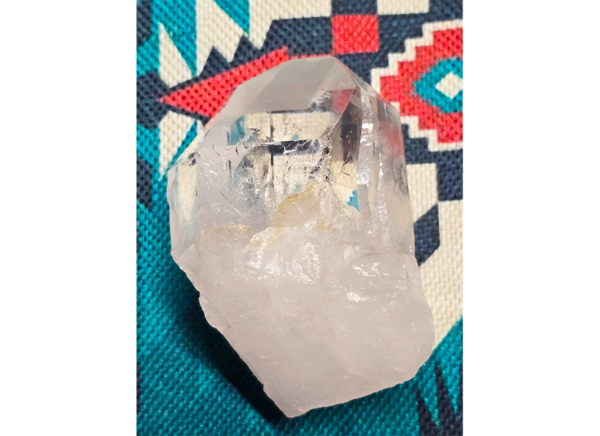 Closeup of a large clear quartz point.
