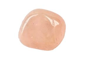 A light pink, slightly translucent extra large tumbled rose quartz specimen reflecting light showing the quality of the polish.