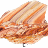 A polished slab of wave dolomite with intricate wavy patterns in the stone, colors ranging from red to beige. Labeled C.