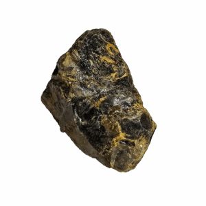 A closeup of a chunk of golden brown Indonesian Amber.