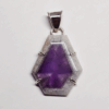 Atomic amethyst pendant with sterling silver posts securing stone, and a bail.